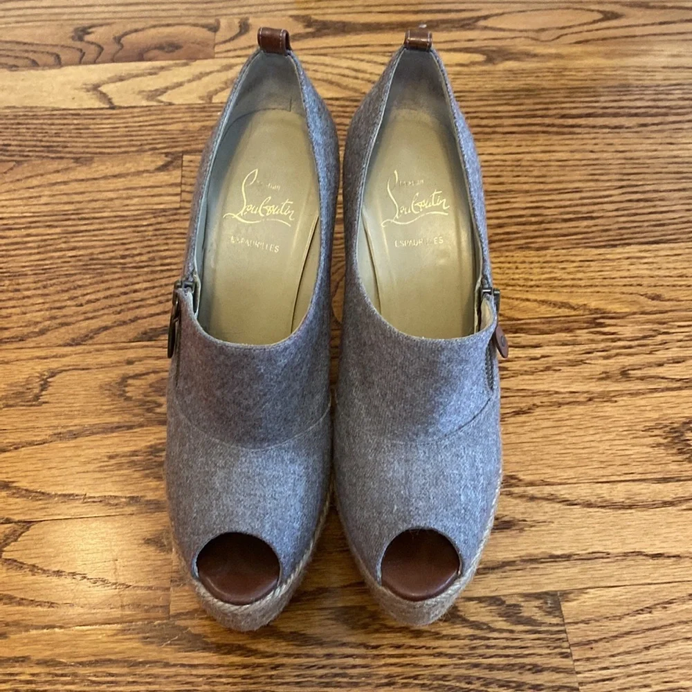 Christian Louboutin Gray and Brown Espadrille Heels - Picture 3 of 6